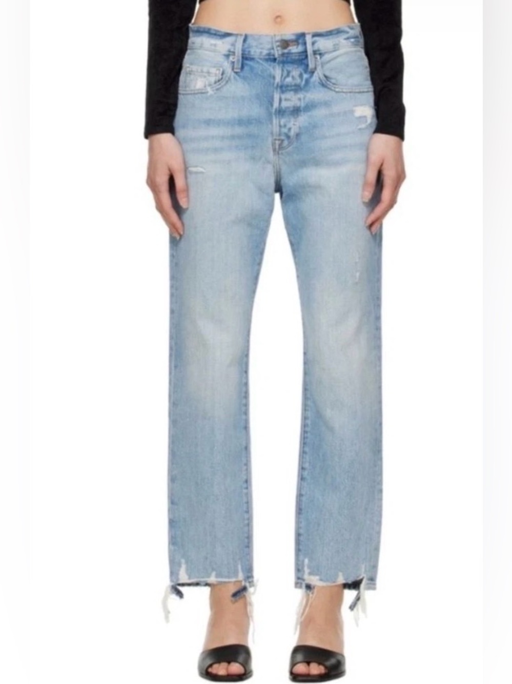 Frame Le Original Light Blue Straight Distructive hem jeans Size 26 # 1294